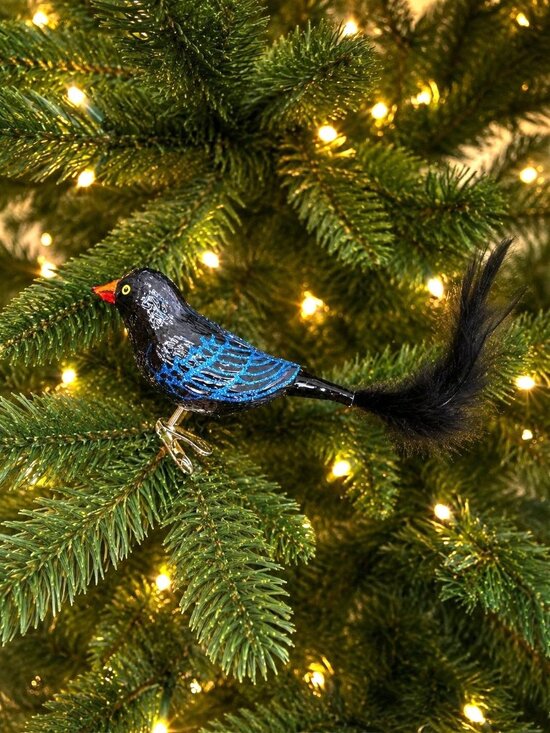 None Other - Old World Christmas Clip On Bird Ornament Feather Tail Glass 9" x 4.25"